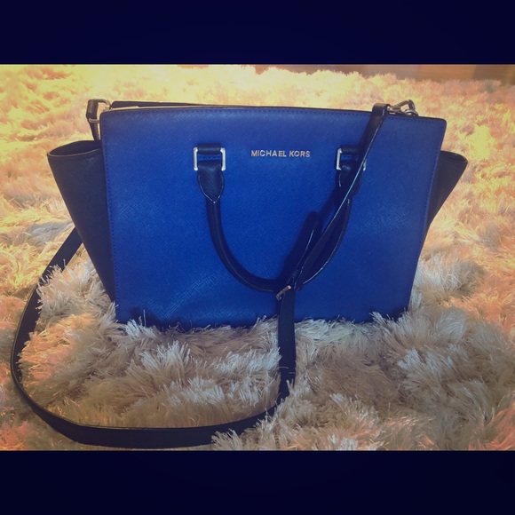 Michael Kors Selma Tote Large Cobalt Blue & Black - Picture 1 of 5